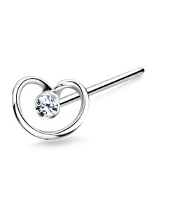 Stony Heart Shaped Silver Straight Nose Stud NSKA-735